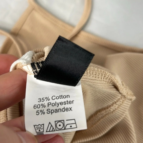 5/$25 SHEIN Quite Two Tone CrossoverFront Cami Top Cropped Ribbed Tan White L - Picture 8 of 10